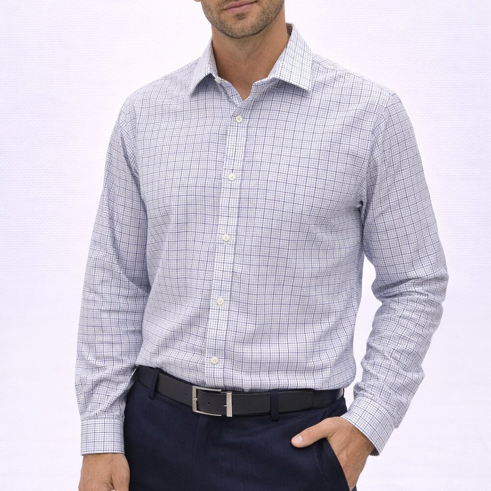 Jos A Bank 1905 Slim Fit Dress Shirt Blue White Check Men’s Large Classic Office